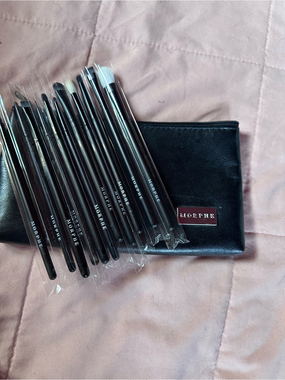 Morphe Black Makeup Brush Set with Black Zip Pouch